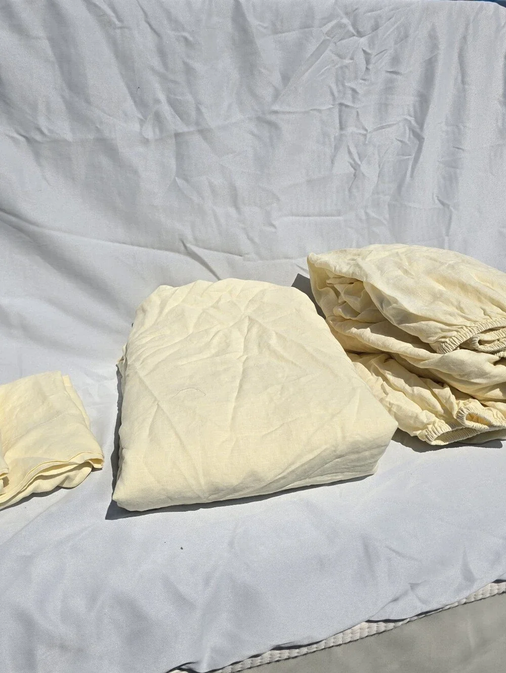 Quince 100% Linen FULL BUTTER yellow Sheet Set 1 Fitted 1 Flat 2 Standard Shams